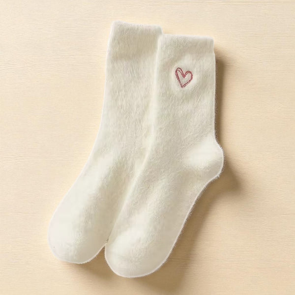 Cozy Fluffy Heart Socks – White